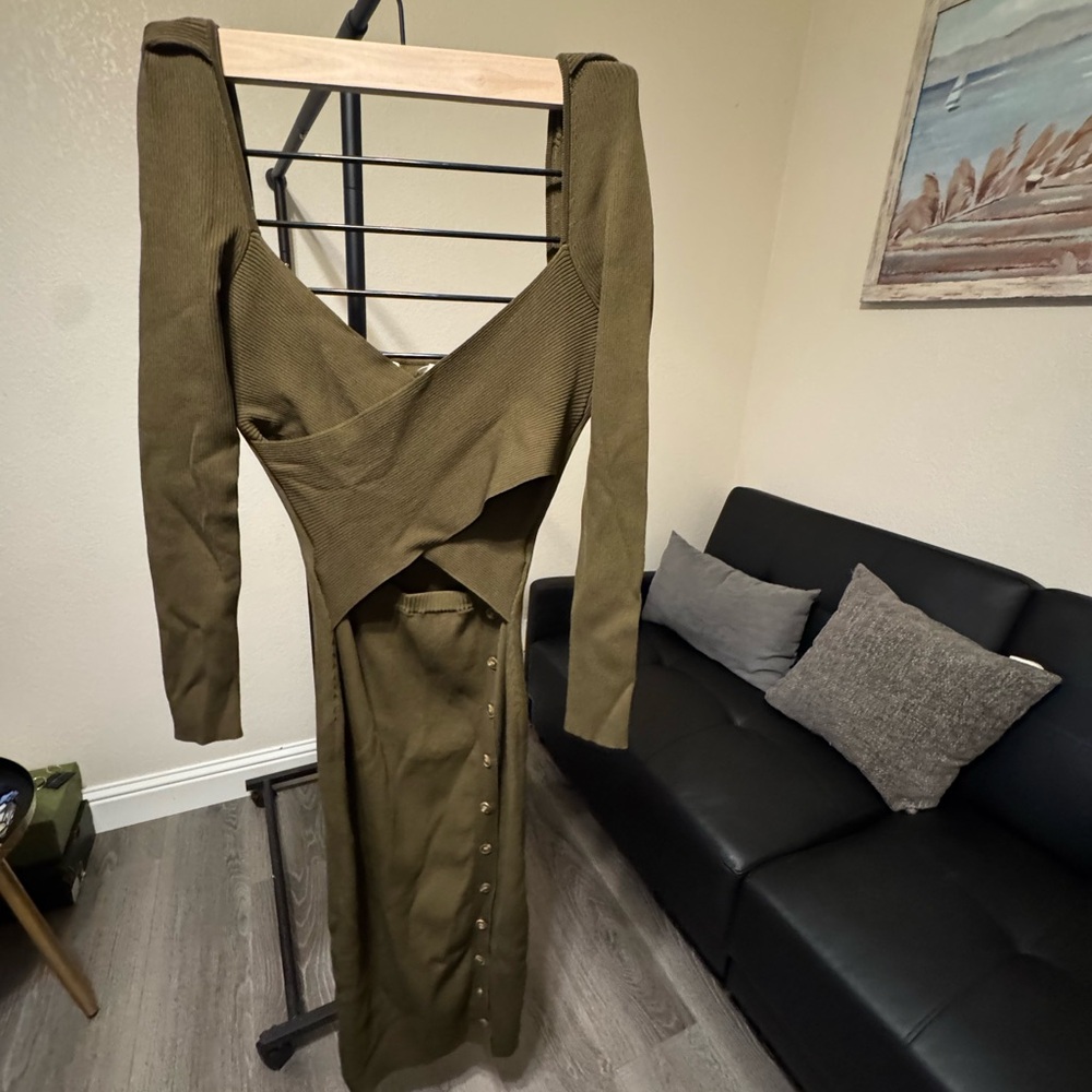 Olive Green Long Sleeve Dress